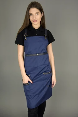 Фартук с нагрудником поварской/официантский синий "Кожа" Фартук с нагрудником поварской/официантский синий "Кожа"