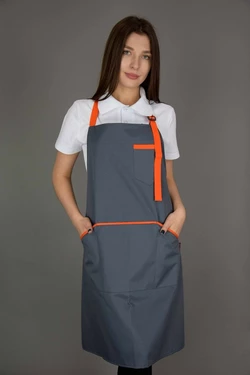 Фартук поварской / официантский с нагрудником Lux-Form Серый с оранжевым 103189