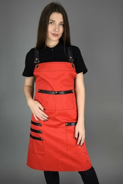 Фартук с нагрудником поварской/официантский красный "Кожа" Фартук с нагрудником поварской/официантский красный "Кожа"