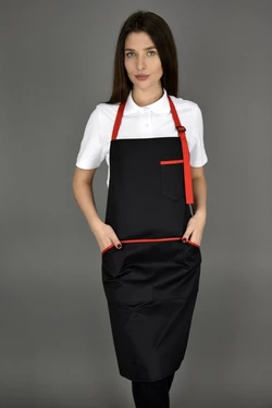 Фартук поварской/официантский с нагрудником водоотталкивающий чёрно-красный Фартук поварской/официантский с нагрудником водоотталкивающий чёрно-красный