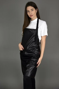 Фартук с нагрудником эко-кожа чёрный Фартук с нагрудником эко-кожа чёрный