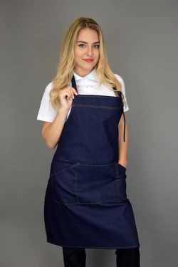 Фартук джинсовый поварской / официантский с нагрудником Lux-Form "ЛЕВИС" синий 103087 Фартук джинсовый поварской / официантский с нагрудником Lux-Form "ЛЕВИС" синий 103087