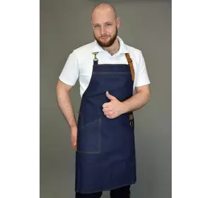 Фартук джинсовый поварской / официантский с нагрудником Lux-Form ЛЕВИС кожа синий 103088 Фартук джинсовый поварской / официантский с нагрудником Lux-Form ЛЕВИС кожа синий 103088