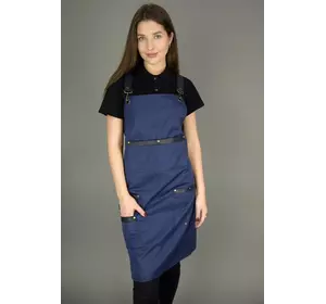 Фартук с нагрудником поварской/официантский синий "Кожа" Фартук с нагрудником поварской/официантский синий "Кожа"