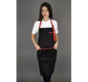 Фартук поварской/официантский с нагрудником водоотталкивающий чёрно-красный Фартук поварской/официантский с нагрудником водоотталкивающий чёрно-красный